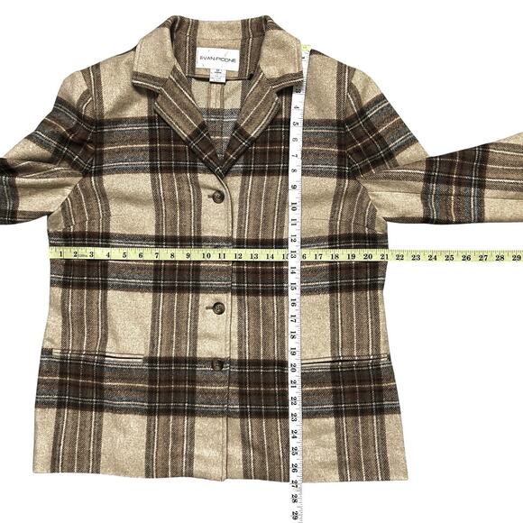 Evan Picone Blazer Jacket Women Size 12 Plaid Wool Blend Brown Career Casual Vtg - Picture 8 of 13